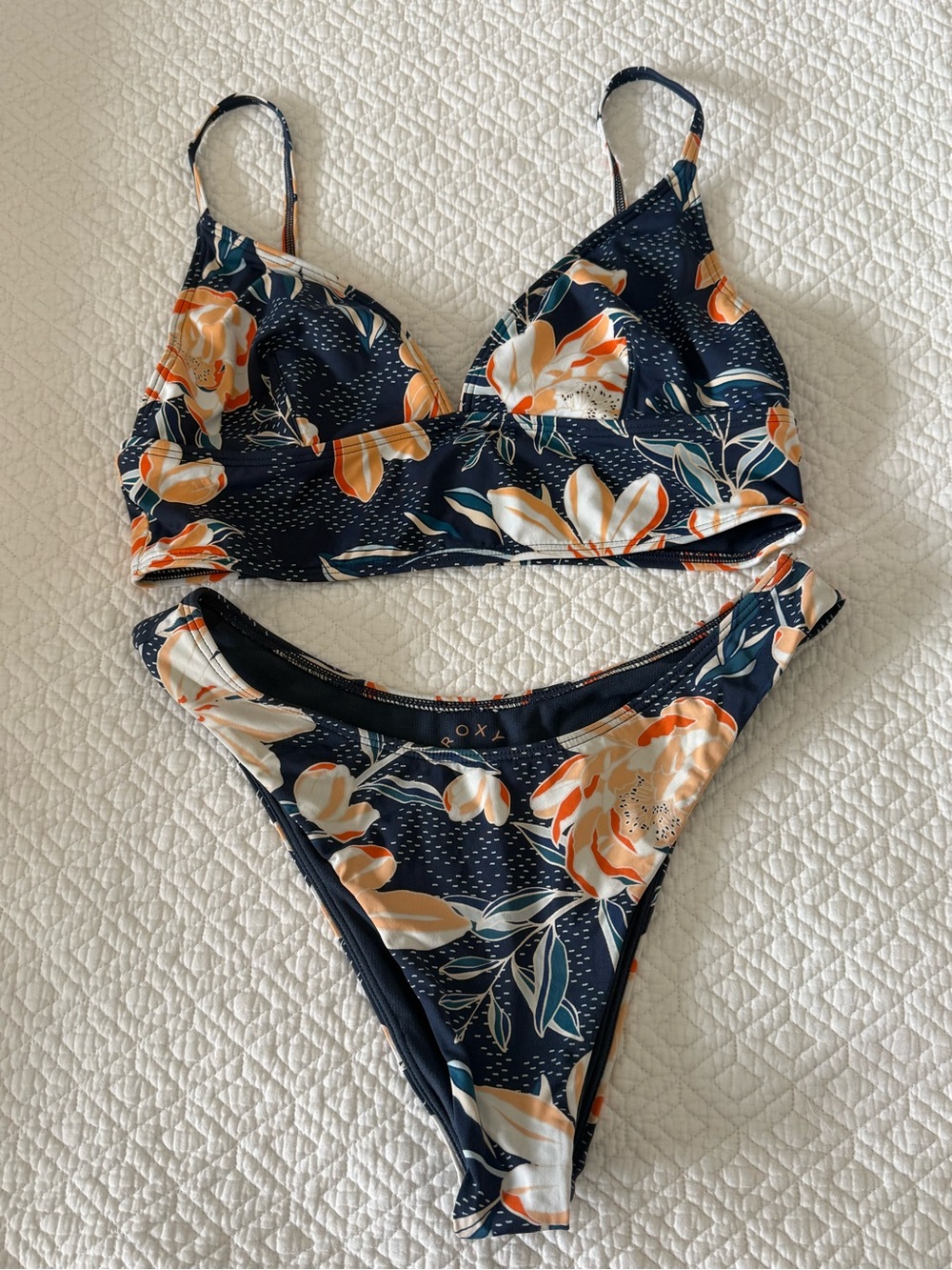 Roxy Navy Swimsuit Top with Orange Accents